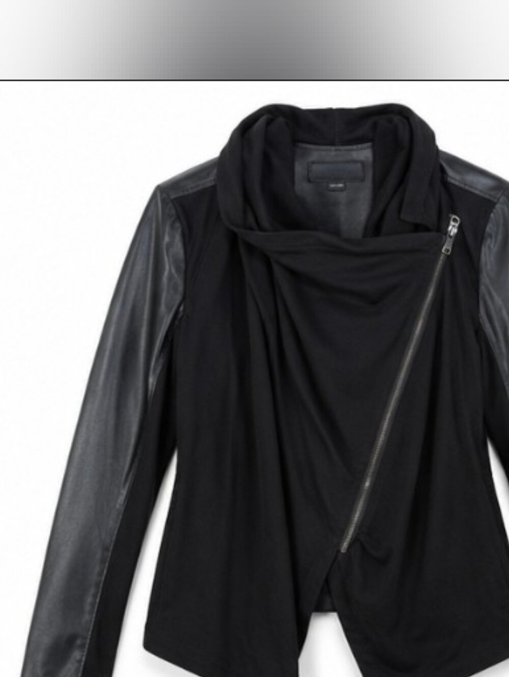 BLANKNYC Faux Leather Sleeve Drape Front Moto Jacket Black Size Large